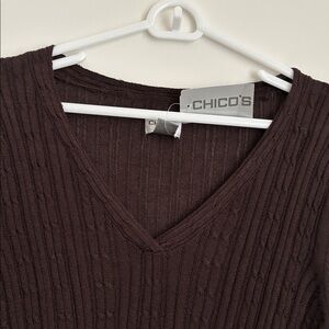 Chico's Women's Dark Brown Ribbed V-Neck sweater Sz 2